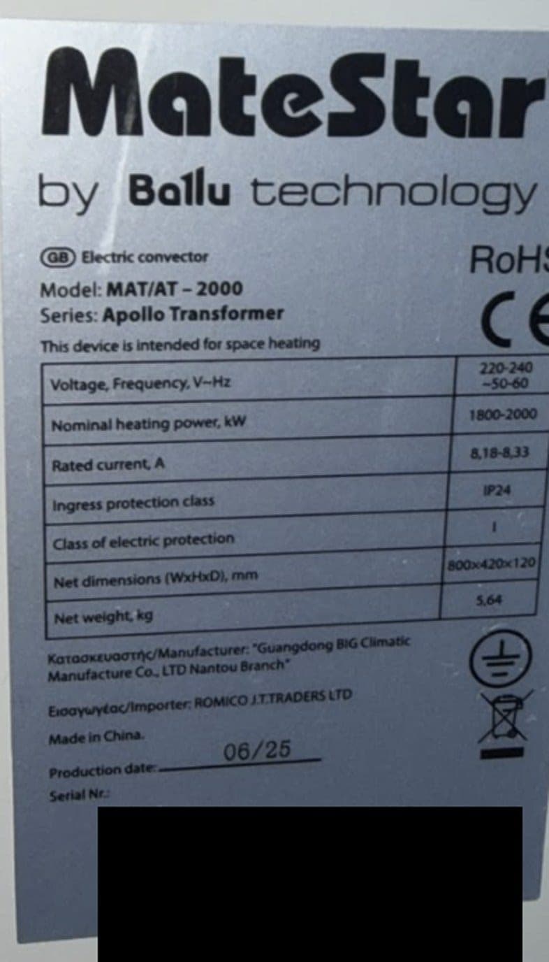 MateStar Apollo 2000W Elektrikli Konvektor Isitici - Dijital Ekranli